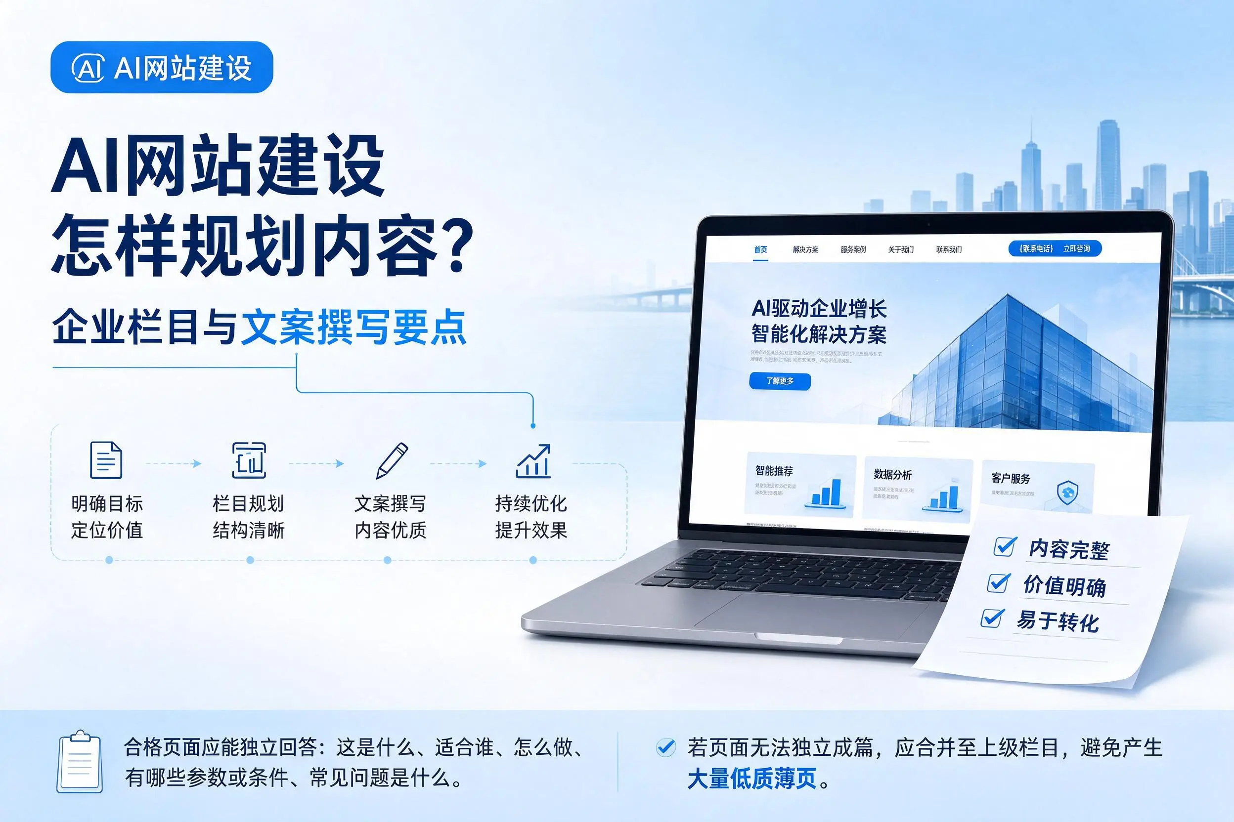 AI网站建设怎样规划内容?阿勒泰企业栏目与文案撰写要点